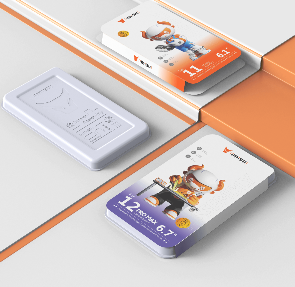 IMISU Official Site. Two IMISU display assemblies' eco-friendly molded pulp packaging lie on the stairs,